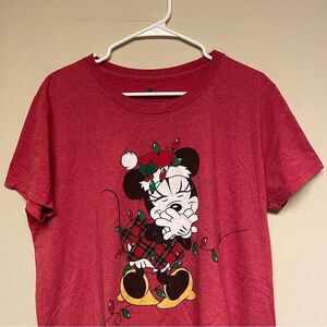 Disney Minnie Mouse Short Sleeve Red Christmas T Shirt Size XL
